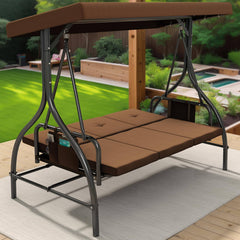 YITAHOME Porch Swing Bed 3-Seats Outdoor Patio Swing Heavy Duty Swing Chair with Adjustable Canopy Removable Cushion, Suitable for Adult in Garden,