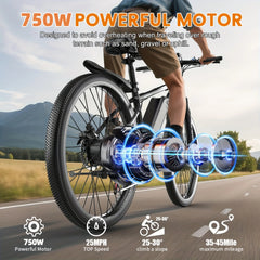 MISODO Electric Bike for Adults 26", 750W Peak E - Mountain Bike 48V 10AH, 25mph 45miles Range Electric Mountain Bike, E - Mountain Bikefor Adults Off - Road, Professional 7 - Speed UL2849
