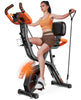 Pooboo 4 - in - 1 Exercise Bike, Foldable Stationary Bike, Tri - Position Indoor Cycling Bike with 8 - Level Resistance, Arm Resistance Bands, Pulse Sensor & Back Support Cushion for Home Gym Workout