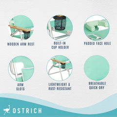 Open Box Ostrich Deluxe 3N1 Outdoor Lawn Beach Lounge Chair W/Footrest, Teal