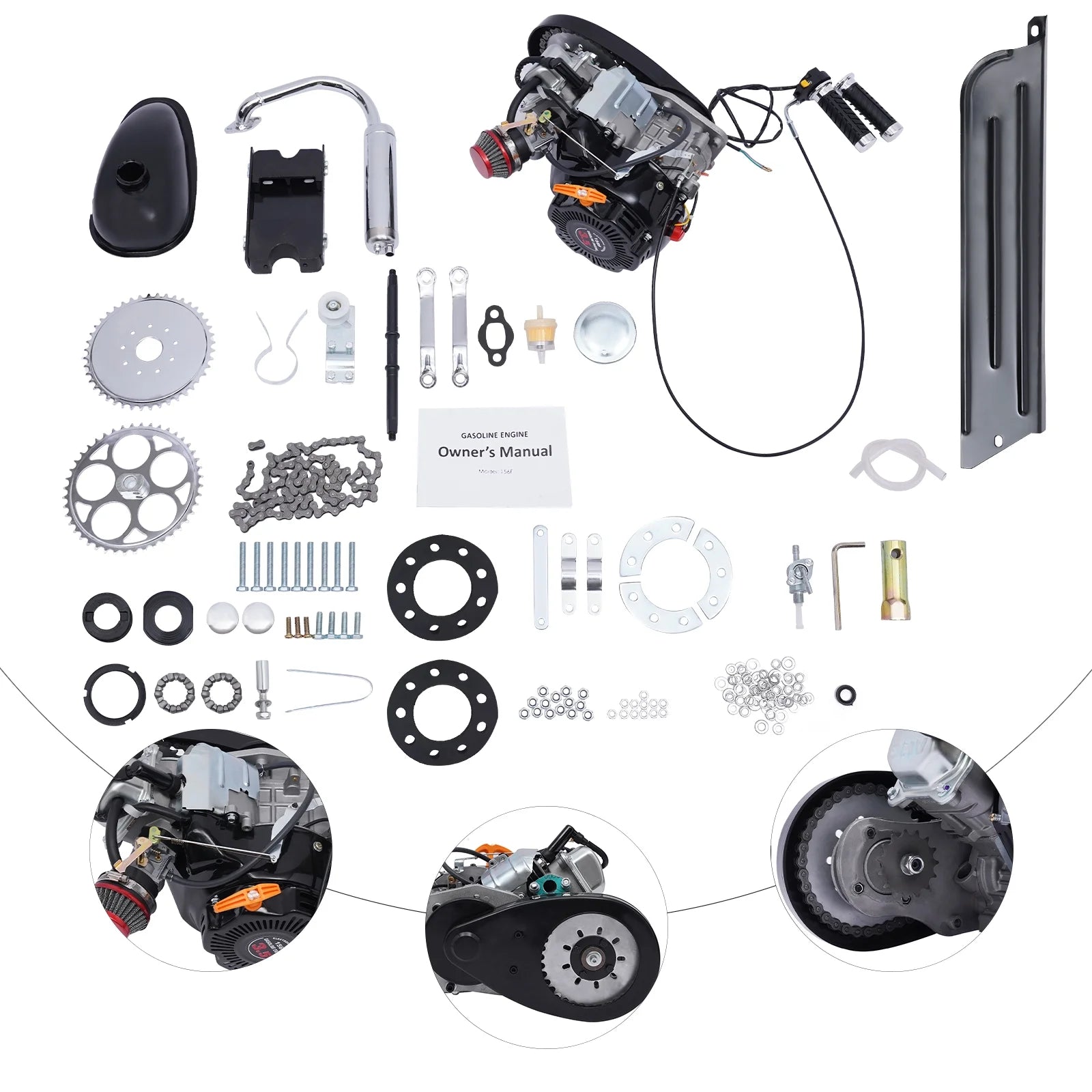 Aiqidi Full Set 100CC 4 - Stroke Bicycle Engine Kit Gas Motorized Motor Bike Modified Engine Conversion Kit Chain Drive 3HP 3600rpm