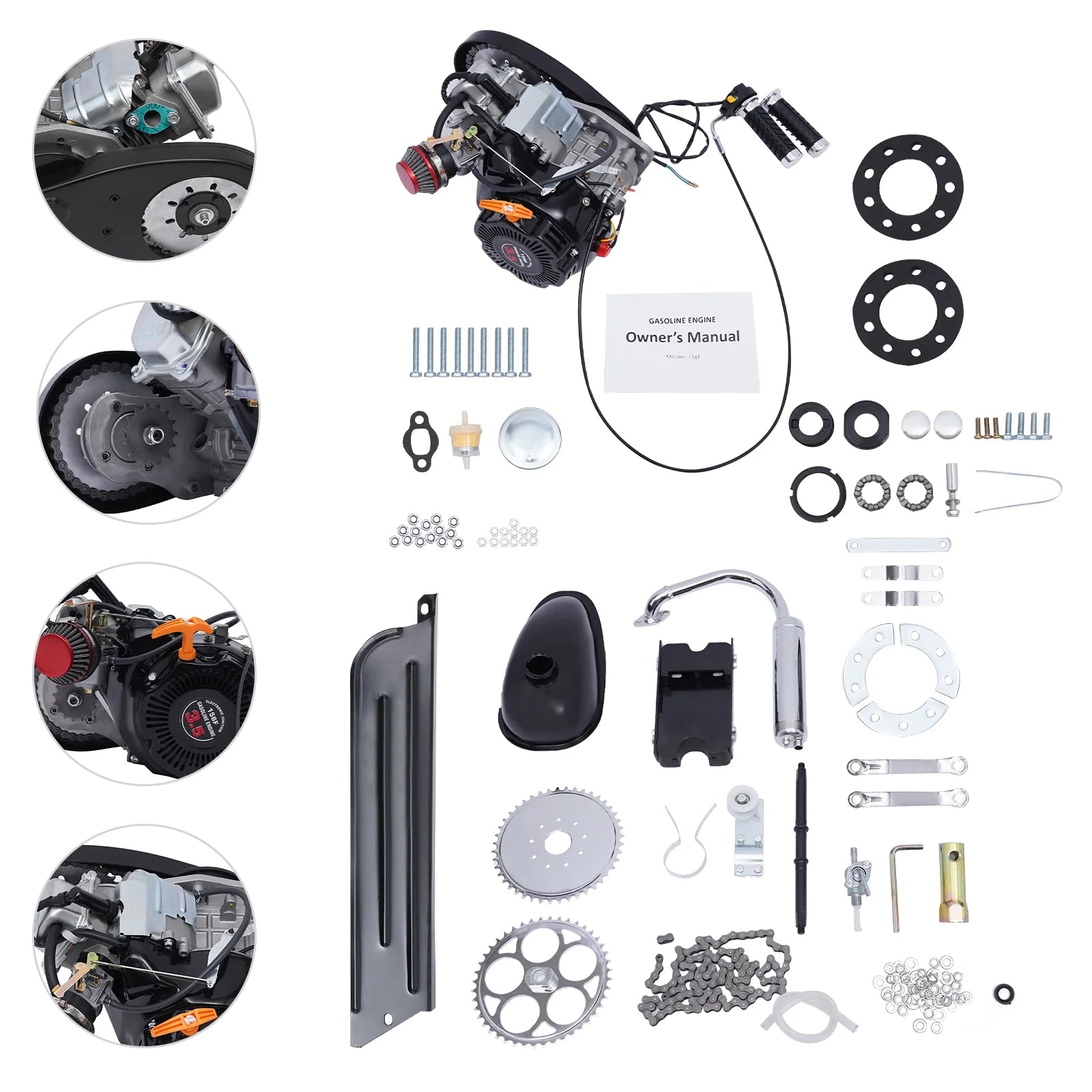Aiqidi Full Set 100CC 4 - Stroke Bicycle Engine Kit Gas Motorized Motor Bike Modified Engine Conversion Kit Chain Drive 3HP 3600rpm