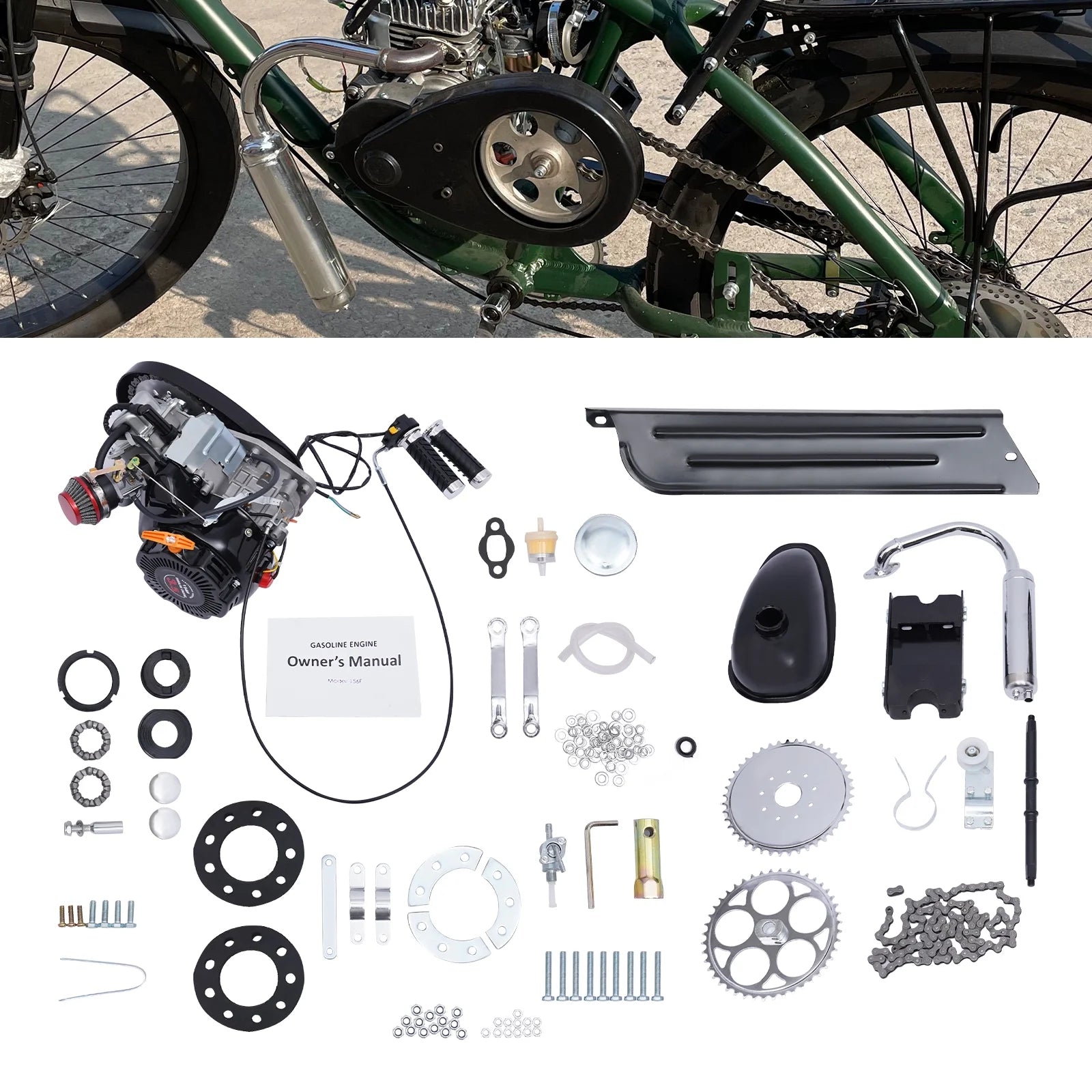 Aiqidi Full Set 100CC 4 - Stroke Bicycle Engine Kit Gas Motorized Motor Bike Modified Engine Conversion Kit Chain Drive 3HP 3600rpm