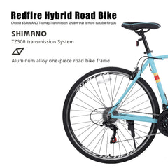Redfire Hybrid Road Bike, 21 Speed Shimano Shifters, 700C Wheels 21 in Aluminum Frame, City Commuter Road Bicycle for Adult Men&Women(Mint Green)