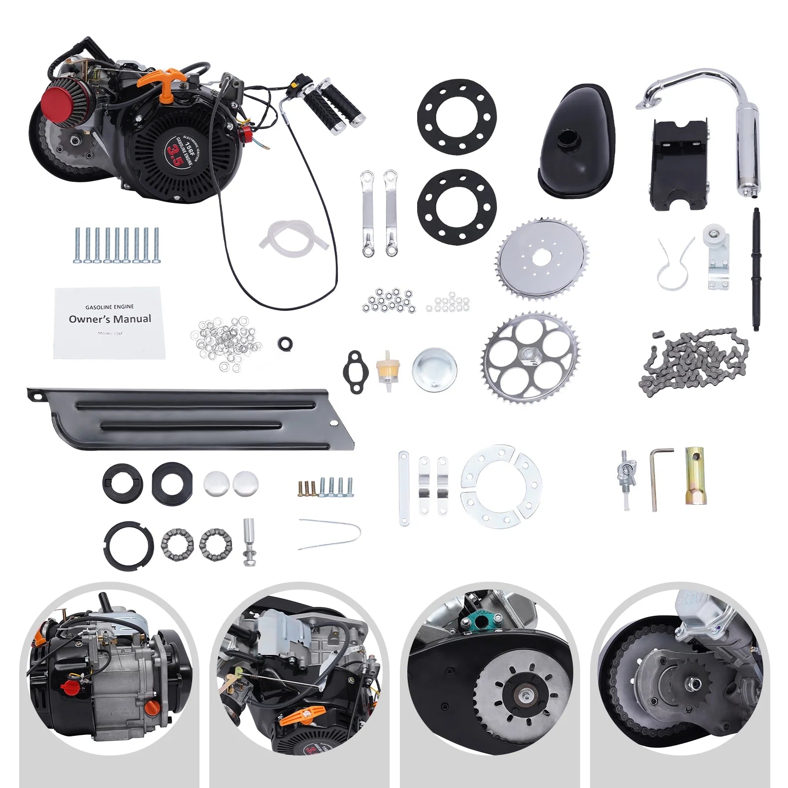 Aiqidi Full Set 100CC 4 - Stroke Bicycle Engine Kit Gas Motorized Motor Bike Modified Engine Conversion Kit Chain Drive 3HP 3600rpm